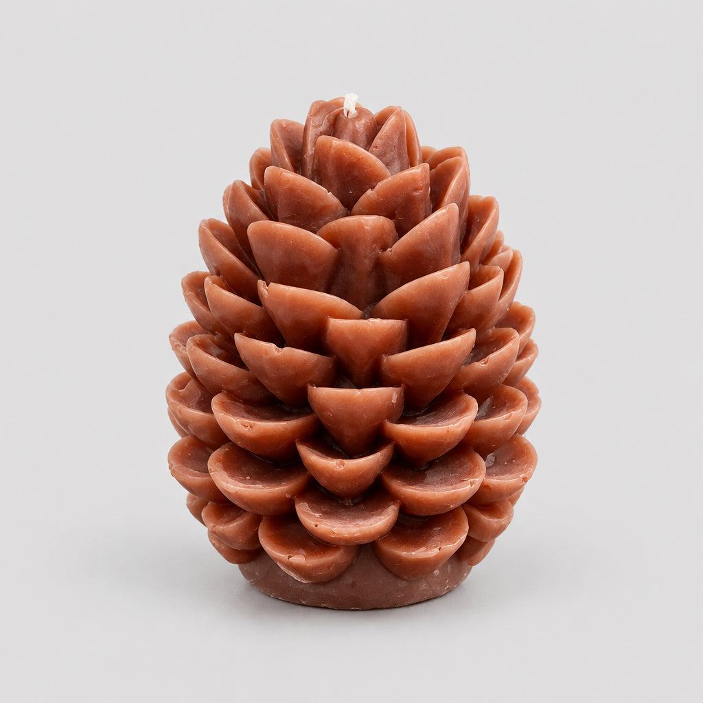 Bougie pomme de pin couleur chocolat et enneigée senteur automne gourmand