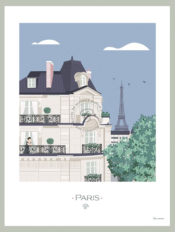 Affiche illustrée D'une rive à l'autre Paris - Bms création