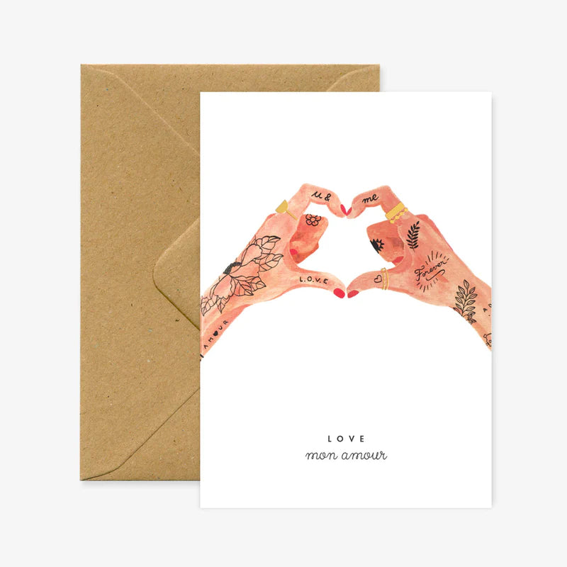 Carte illustration Hands of Love – All The Ways to Say – boutique Little Green Cocoon Bordeaux