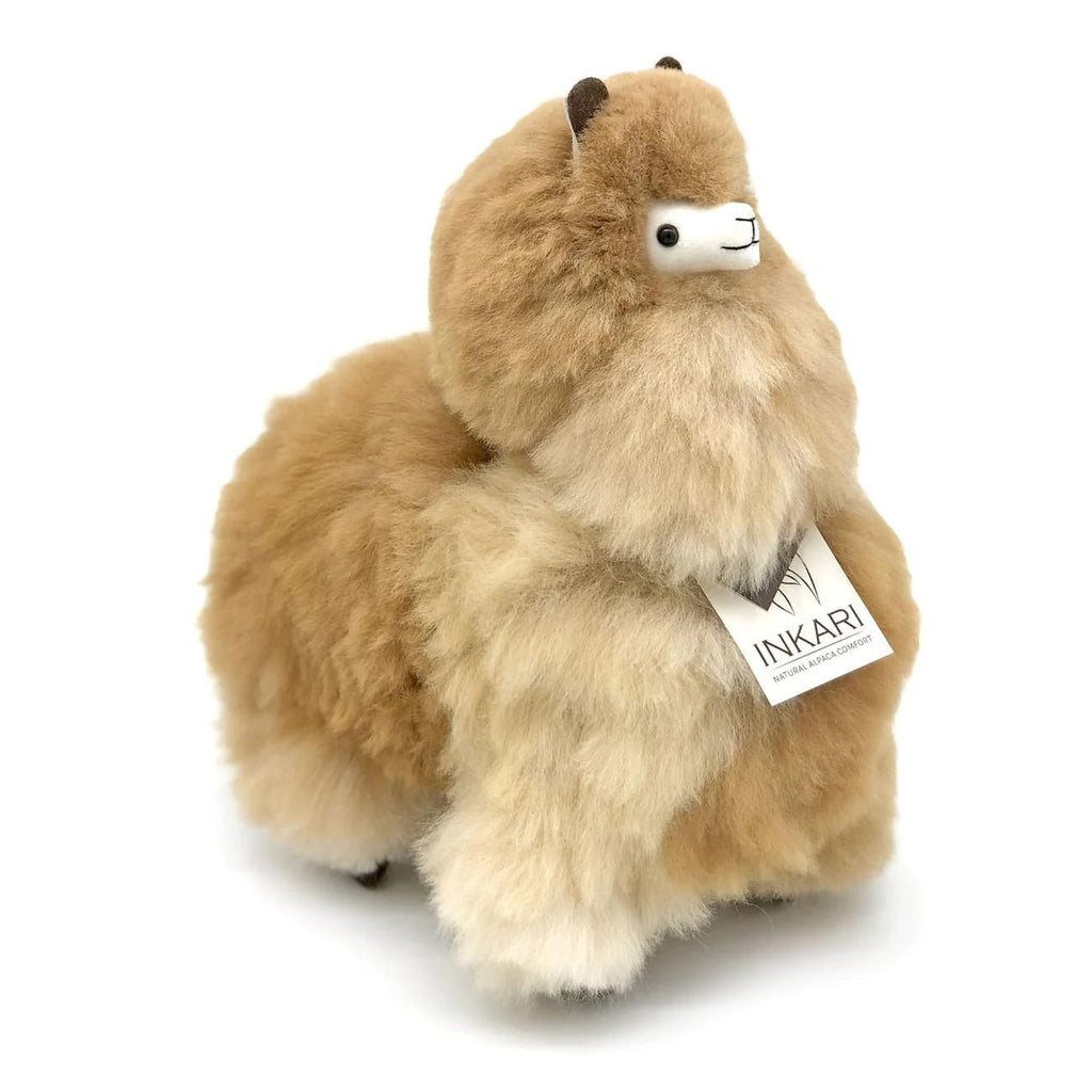 Peluche alpaga Inkari 32cm coloris Grès, laine d'alpaga péruvienne