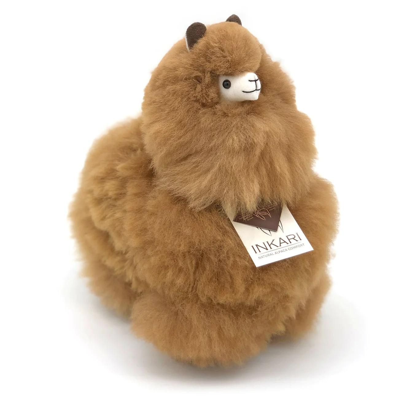 Peluche alpaga Inkari 32cm coloris Noisette, fabrication artisanale