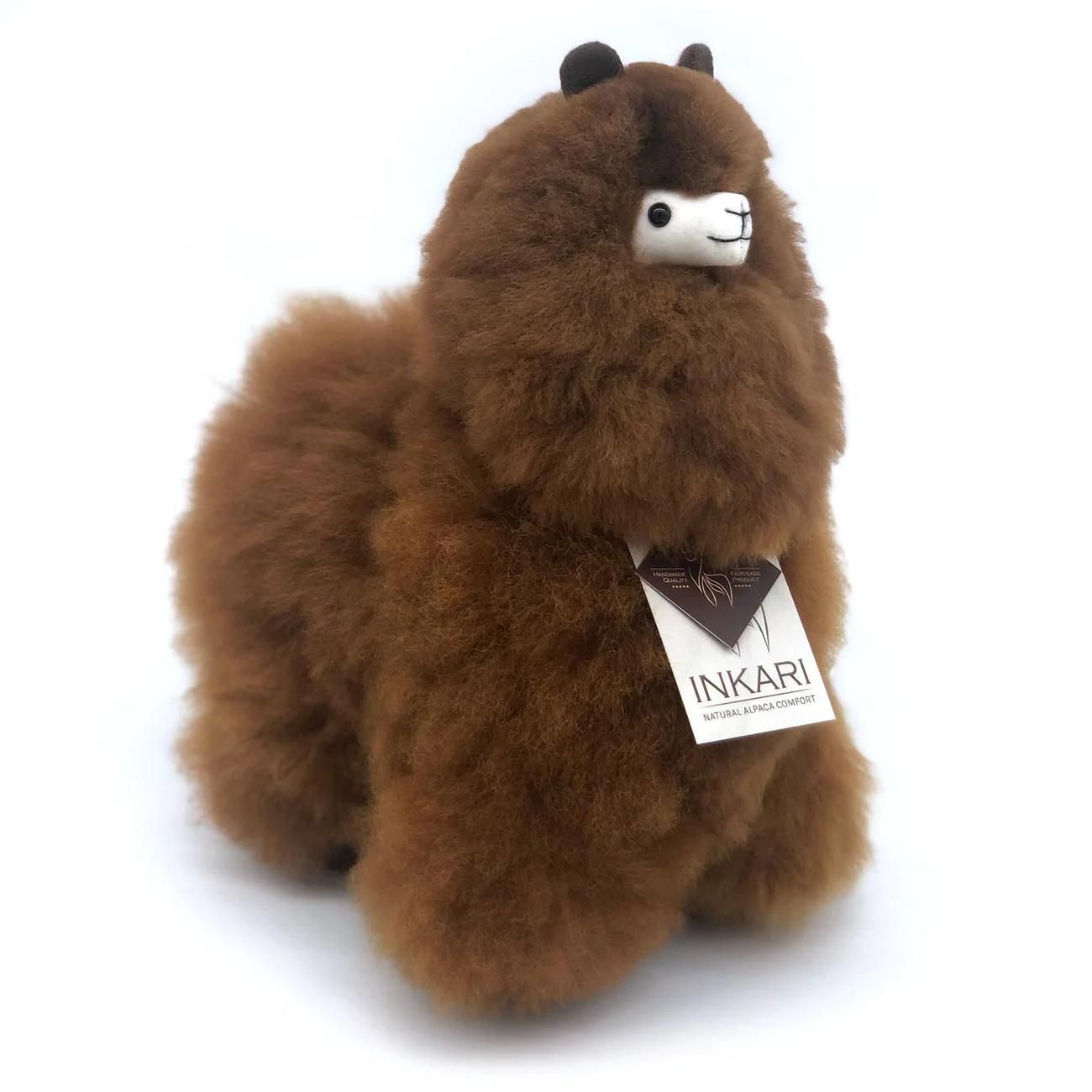 Peluche alpaga Inkari 32cm coloris Noyer, laine d'alpaga artisanale