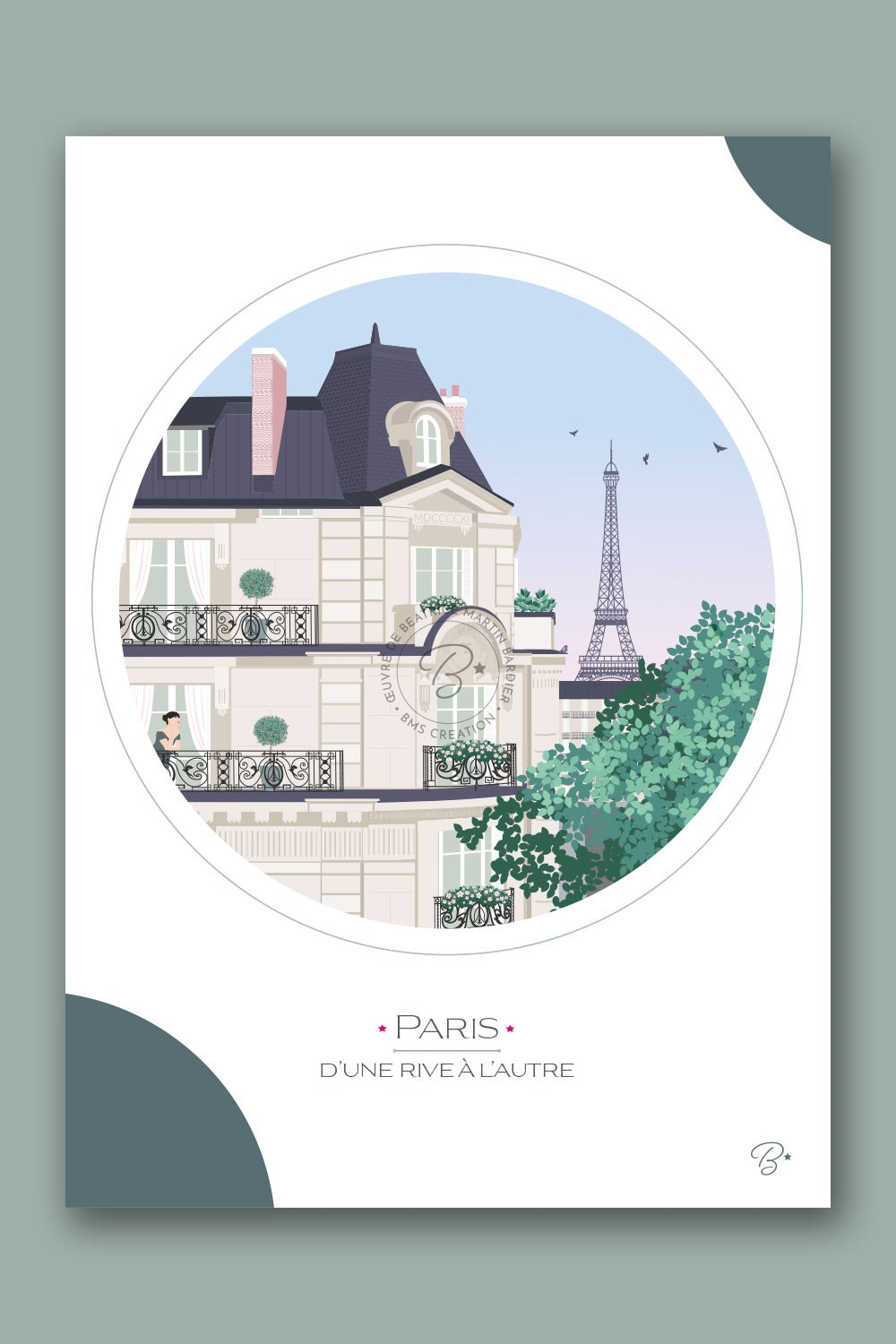 Carte illustrée Paris rive à l'autre - Bms création