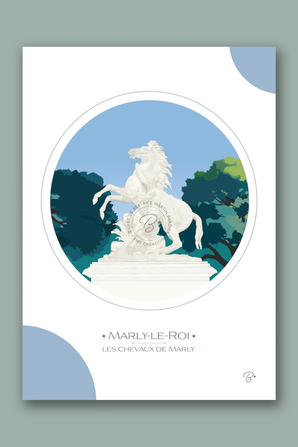 Carte illustrée Chevaux de Marly Marly-le-Roi - Bms création