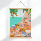 Toile finie du coffret « Positano » avec strass brillants, encadrée.