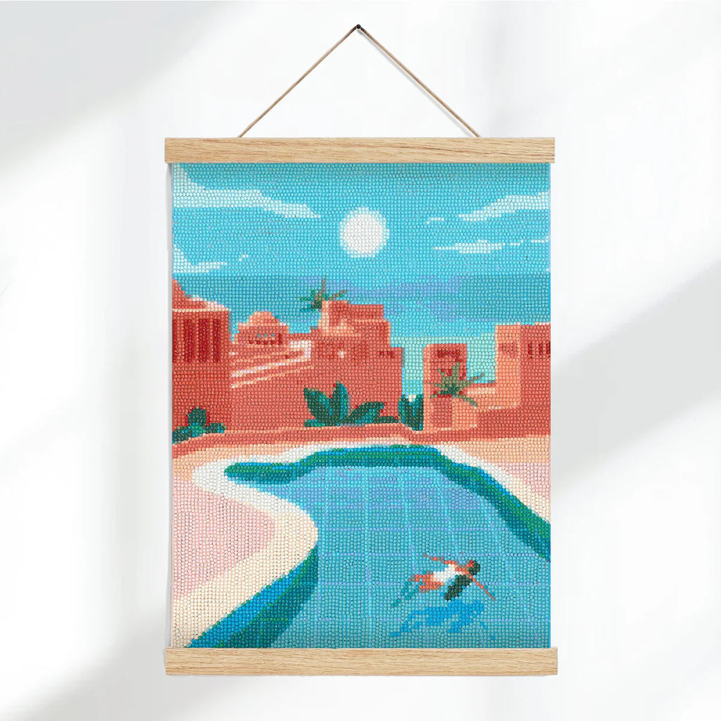 Toile finie du coffret « Petit Diamond – Diamond Painting Tenerife », motif complet avec strass étincelants, avec cadre.