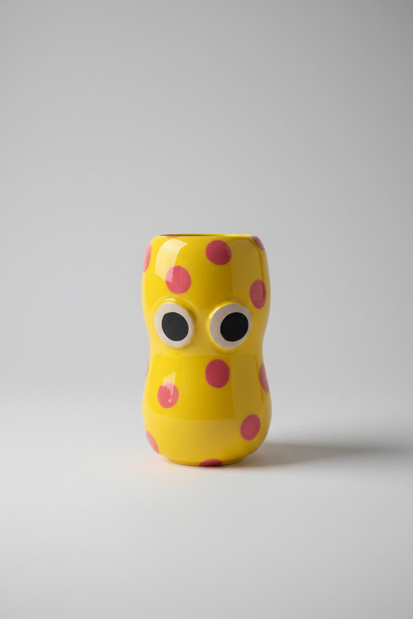 Moyen vase jaune à pois rose