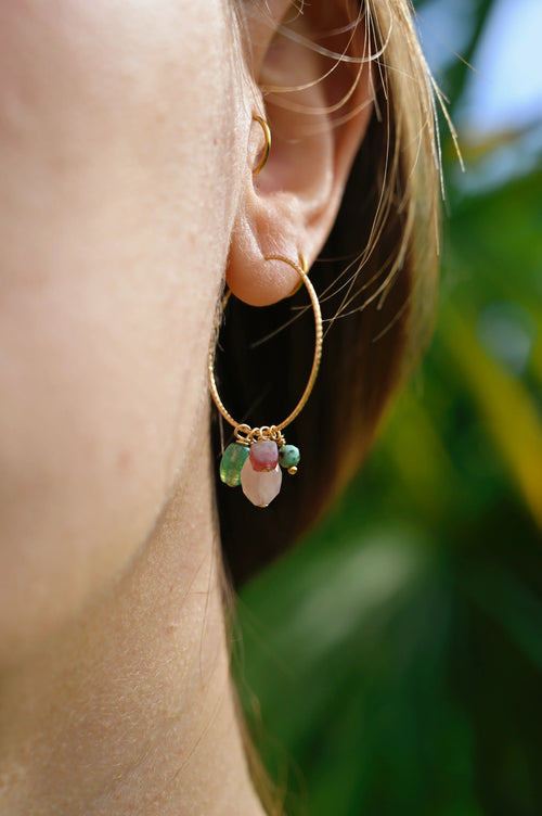 Boucles RIVA Bahlïa Bijoux portées, agate indienne et quartz