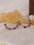 Boucles LAGOS Bahlïa Bijoux, créoles lapis lazuli et pierre du soleil