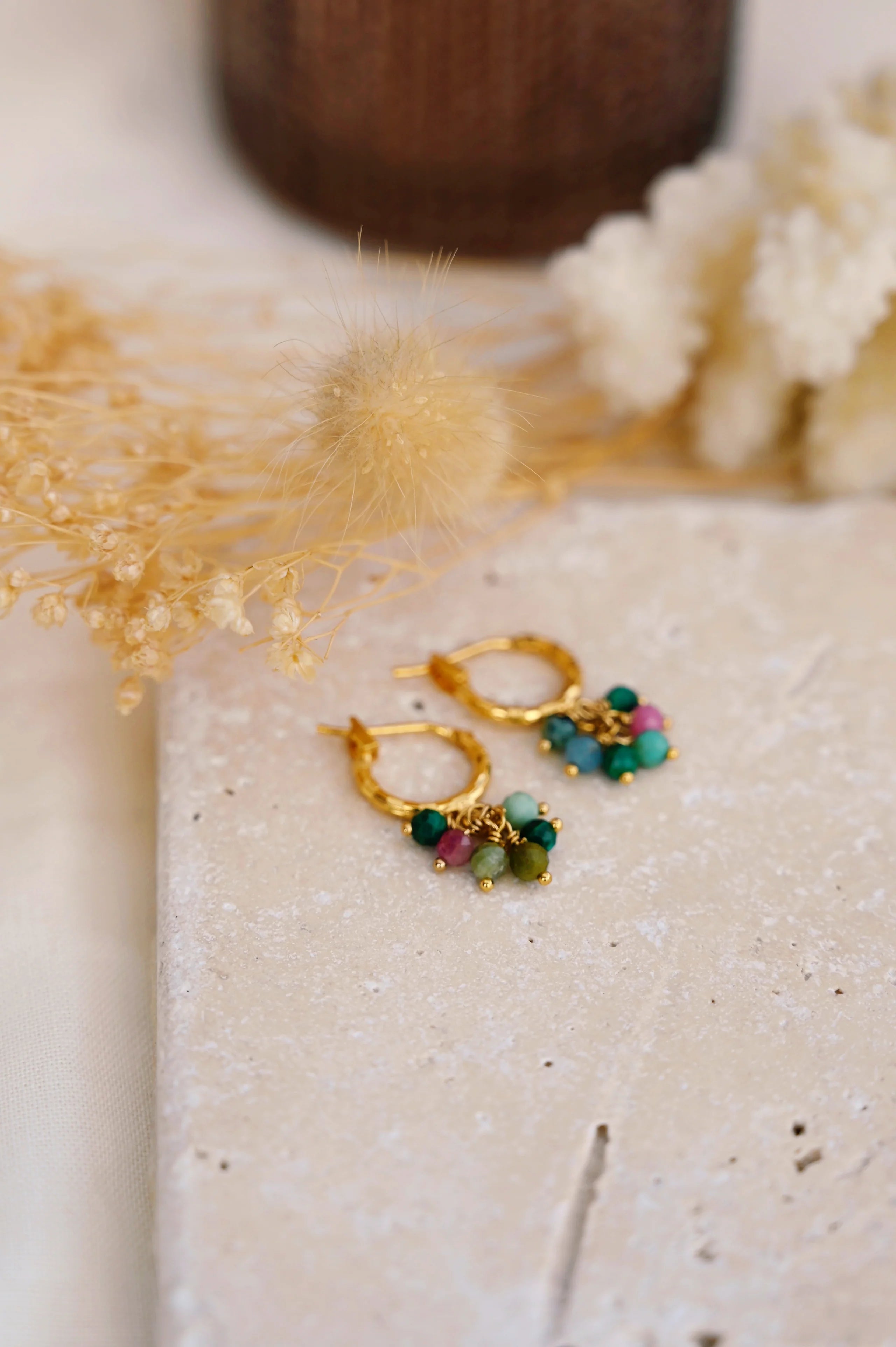 Boucles PIETRA verte Bahlïa Bijoux, malachite et turquoise africaine