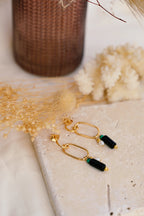 Boucles CALI Bahlïa Bijoux, onyx malachite et perle d'eau douce