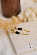Boucles MARRAK Bahlïa Bijoux, onyx et perles d'eau douce plaqué or