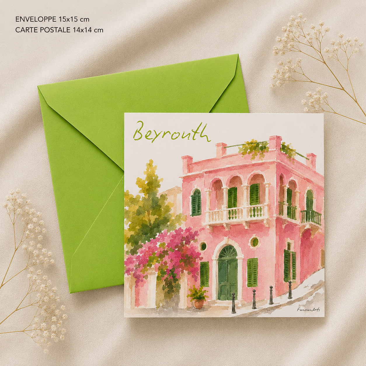 Carte postale maison rose de Beyrouth - Funounarts