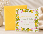 Carte postale anniversaire multilingue citrons - Funounarts