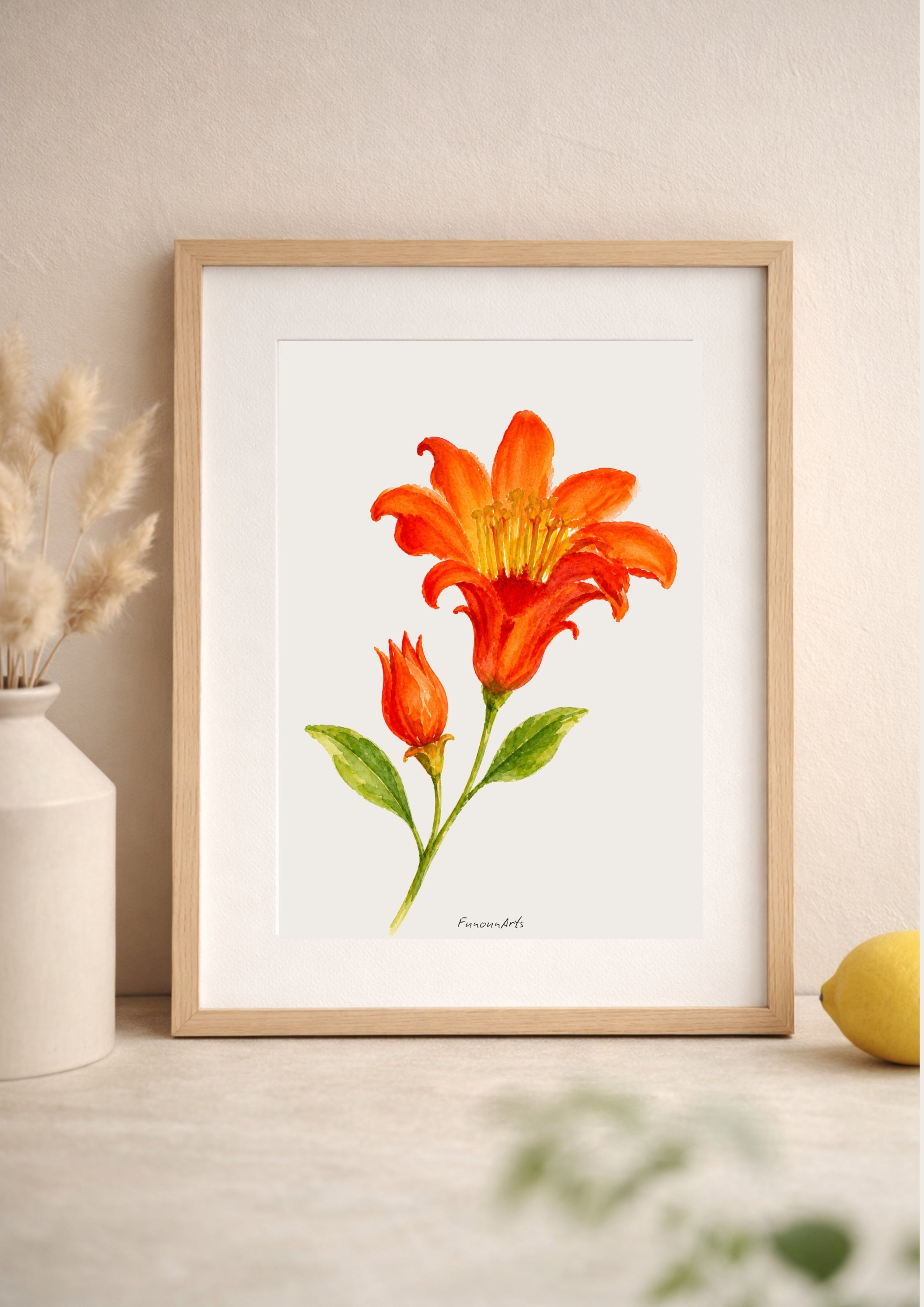 Affiche aquarelle fleur de grenadier botanique - Funounarts