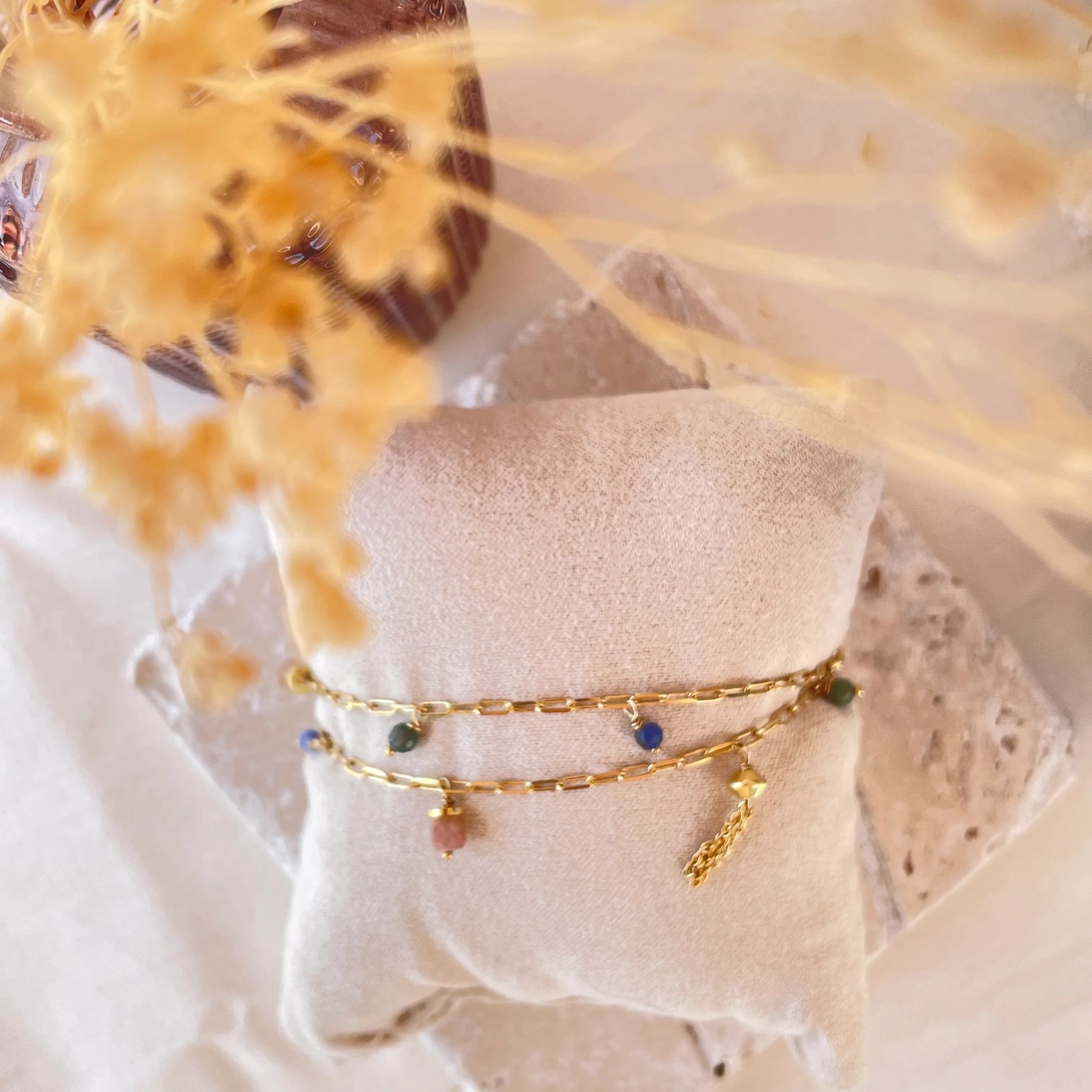 Bracelet CAXI double Bahlïa Bijoux, tourmaline sodalite et or