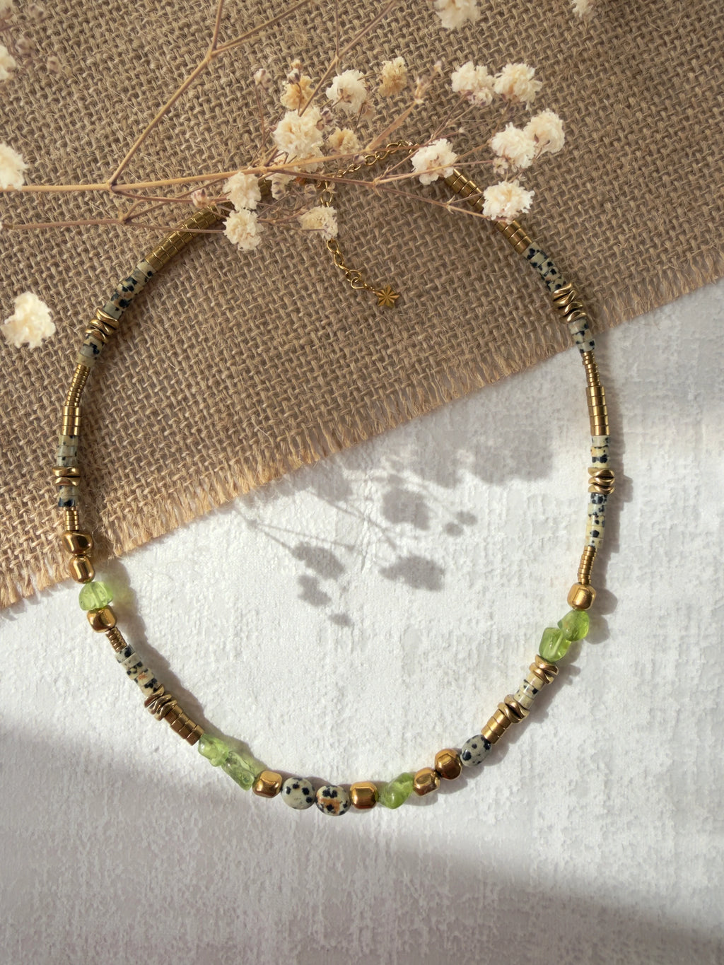 Collier Naples ZOUZBIJOUX, jaspe dalmatien et péridot naturel