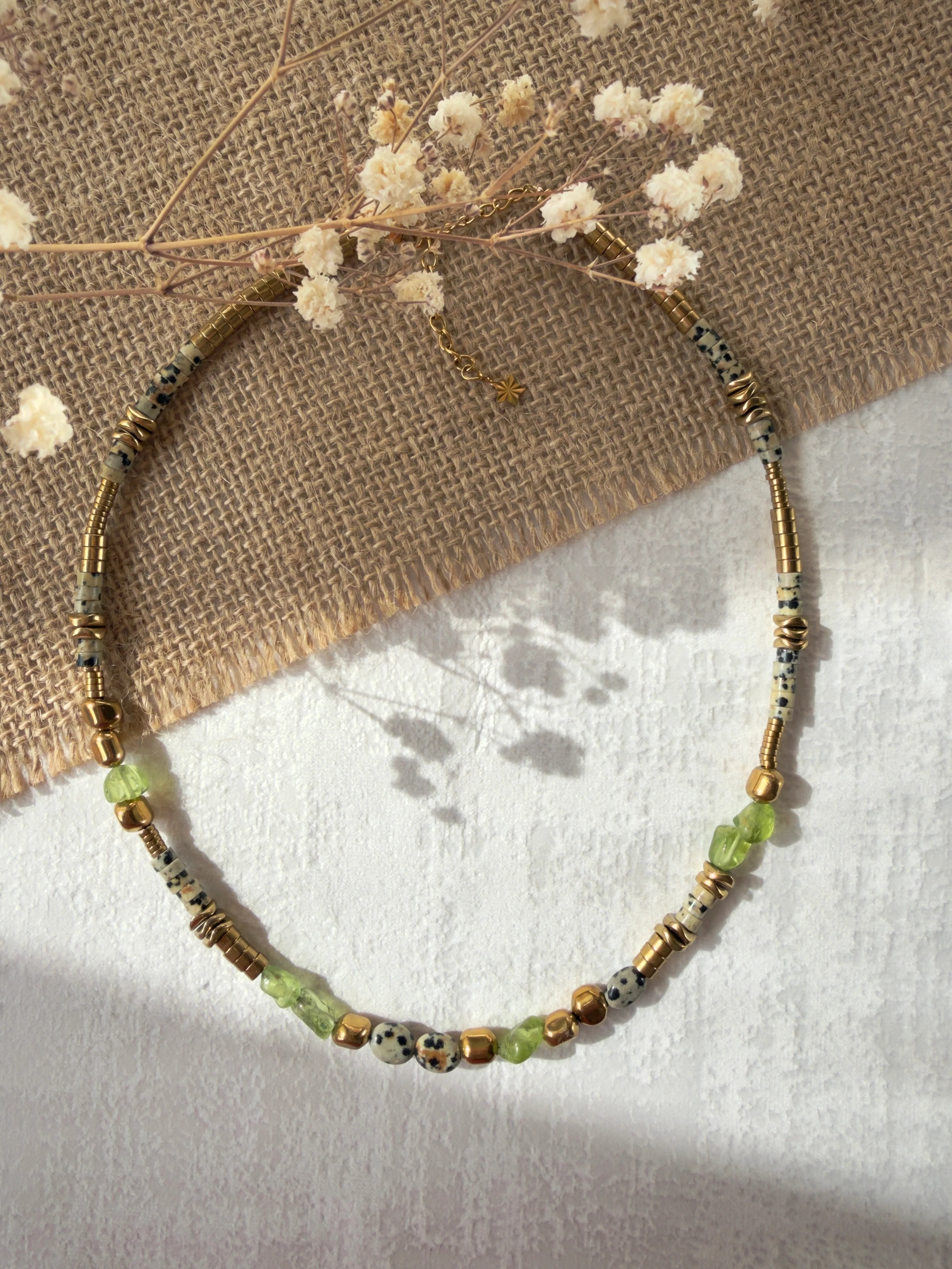 Collier Naples ZOUZBIJOUX, jaspe dalmatien et péridot naturel