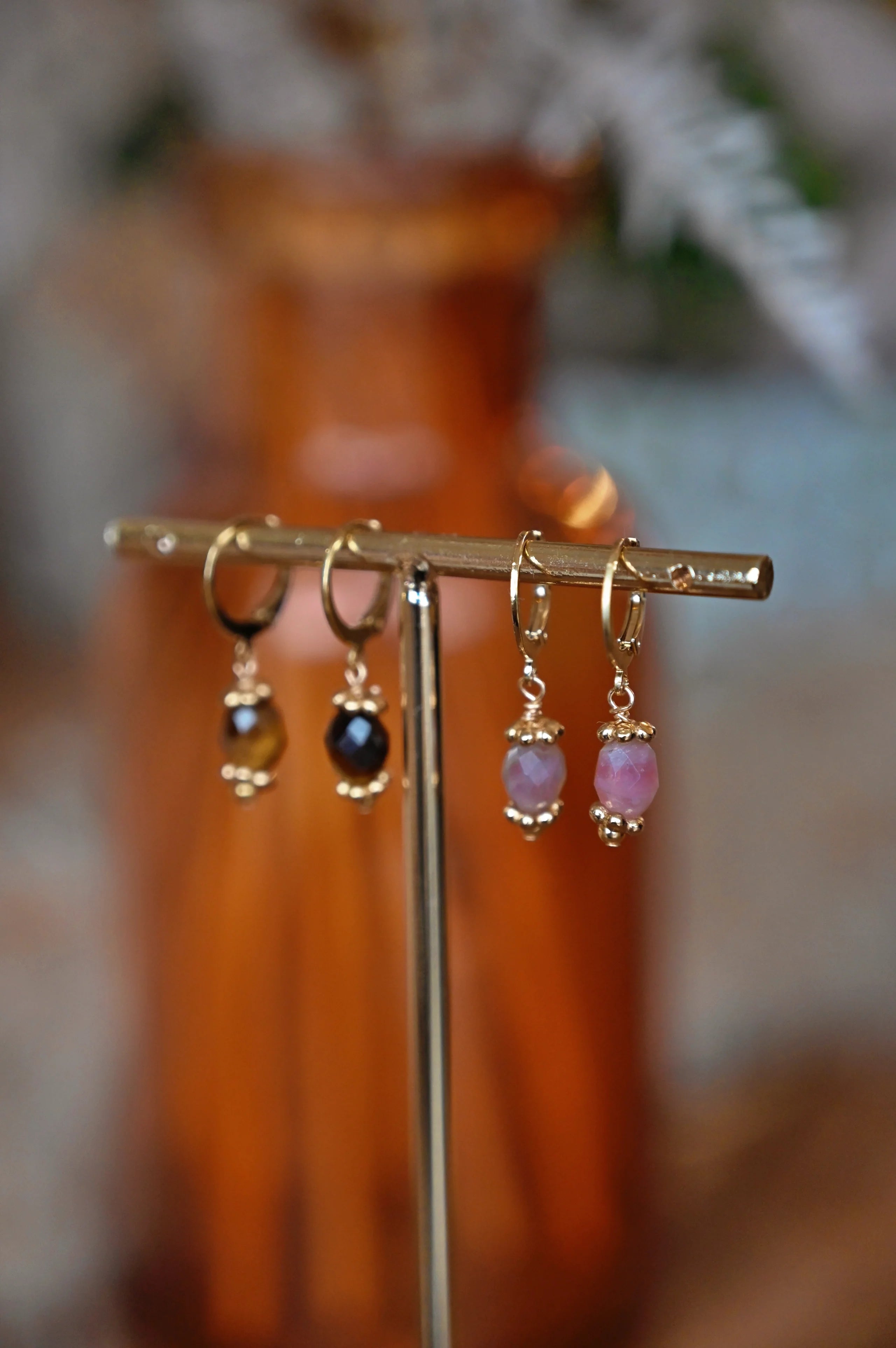 Boucles CAIRO quartz Bahlïa Bijoux, pierre naturelle plaqué or