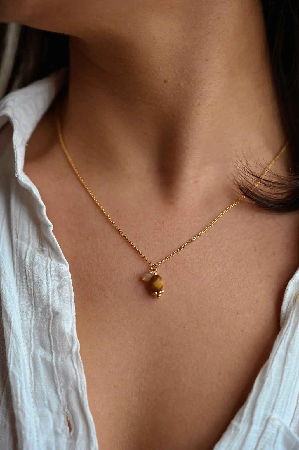 Collier Noor œil de tigre Bahlïa Bijoux, pendentif plaqué or
