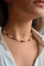 Collier CAIRO œil de tigre Bahlïa Bijoux, perles naturelles plaqué or