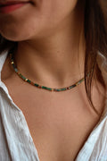 Collier Tissa Bahlïa Bijoux, agate indienne et tourmaline plaqué or
