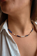 Collier ESSA Bahlïa Bijoux, lapis lazuli et pierre de lune plaqué or