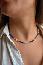 Collier ESSA Bahlïa Bijoux, lapis lazuli et pierre de lune plaqué or