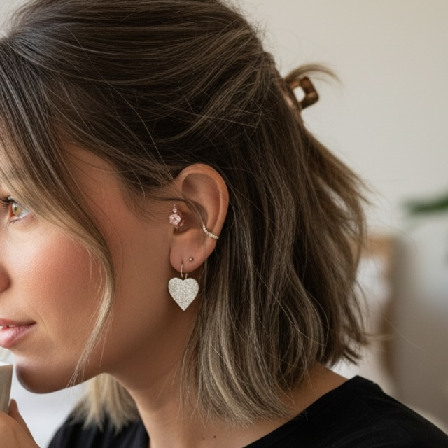Boucles Amourette Gold Maison Alba – vue de profil, finition lumineuse dorée