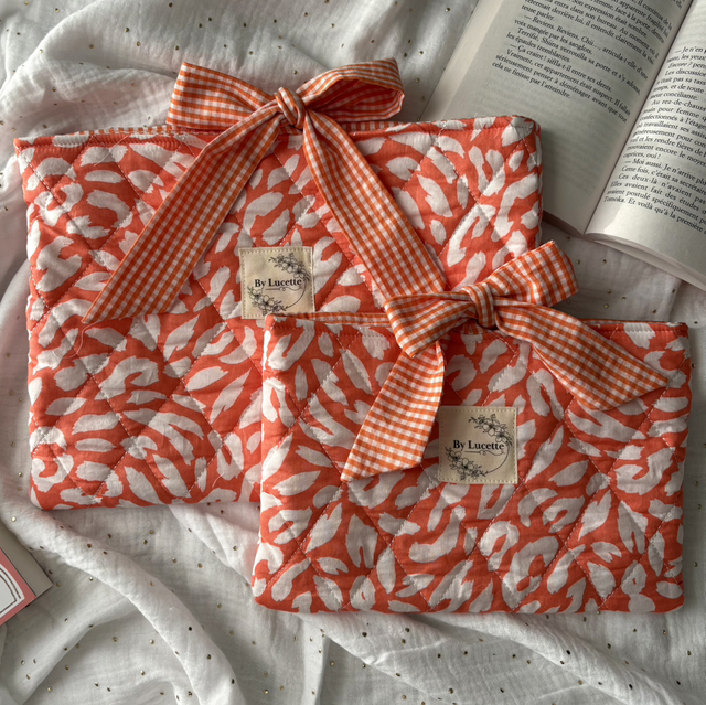 Pochette à livre leopard corail grand modèle