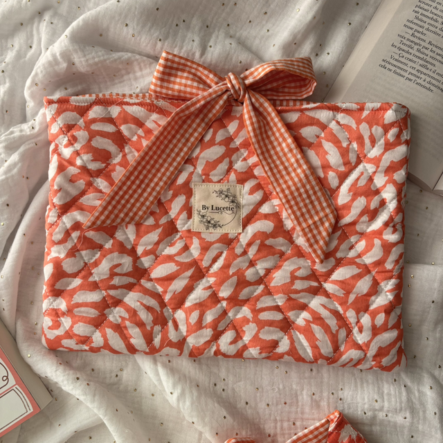 Pochette à livre leopard corail grand modèle