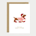 Carte de vœux Merry Woofmas, teckel en traîneau, dorure à chaud - All the ways to say