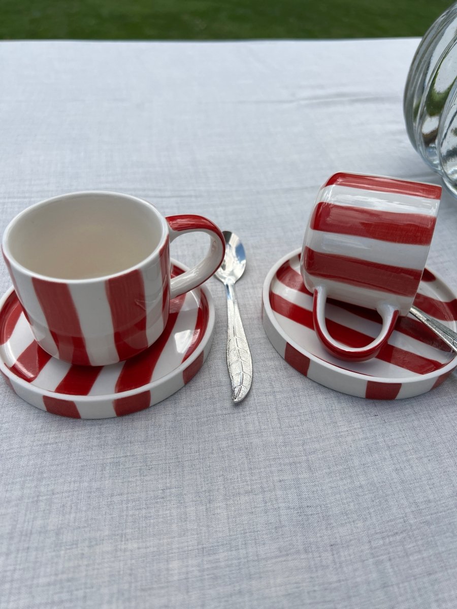STRIPE Tasse et sous tasse rouge