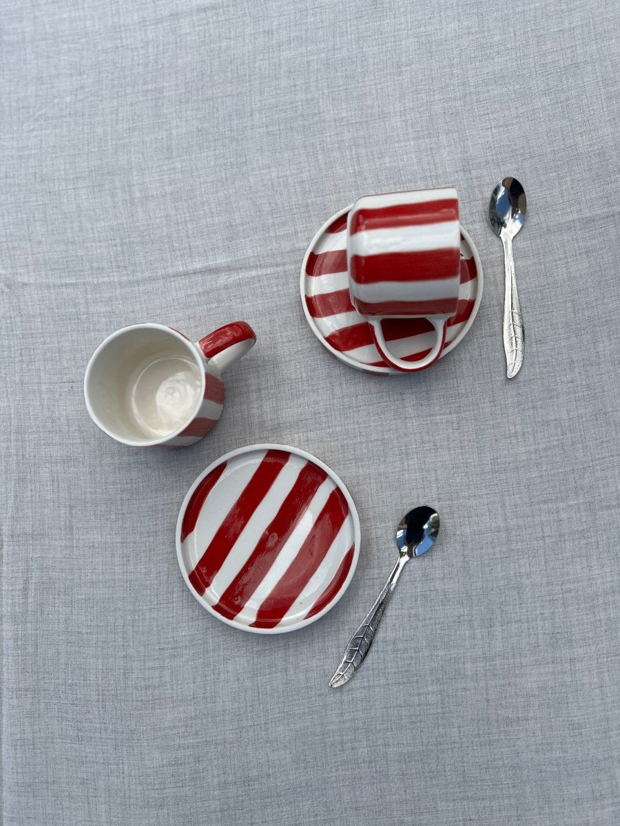 STRIPE Tasse et sous tasse rouge
