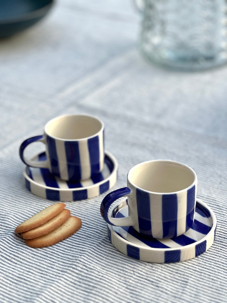 STRIPE Tasse et sous tasse bleu