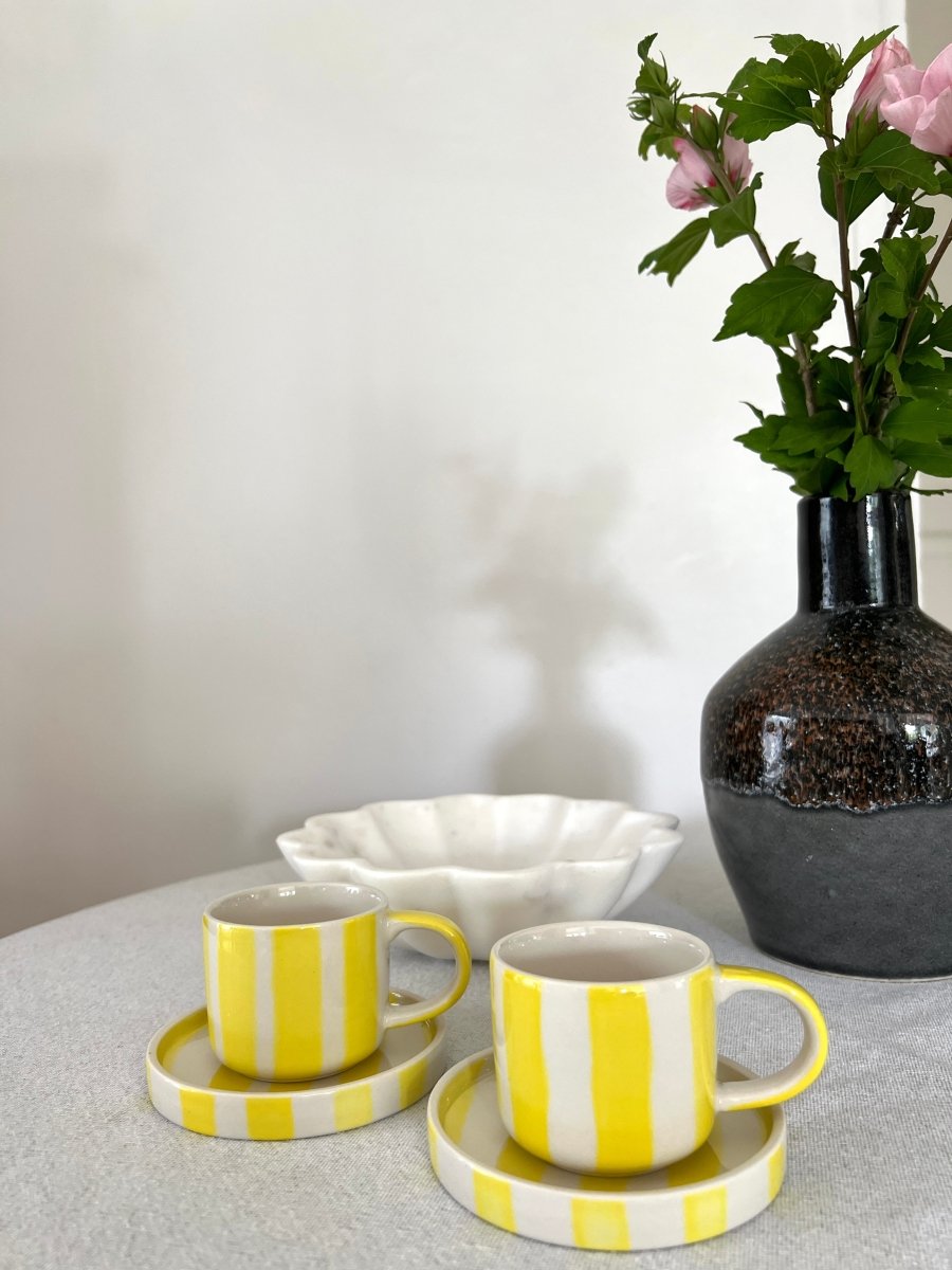 STRIPE Tasse et sous tasse jaune
