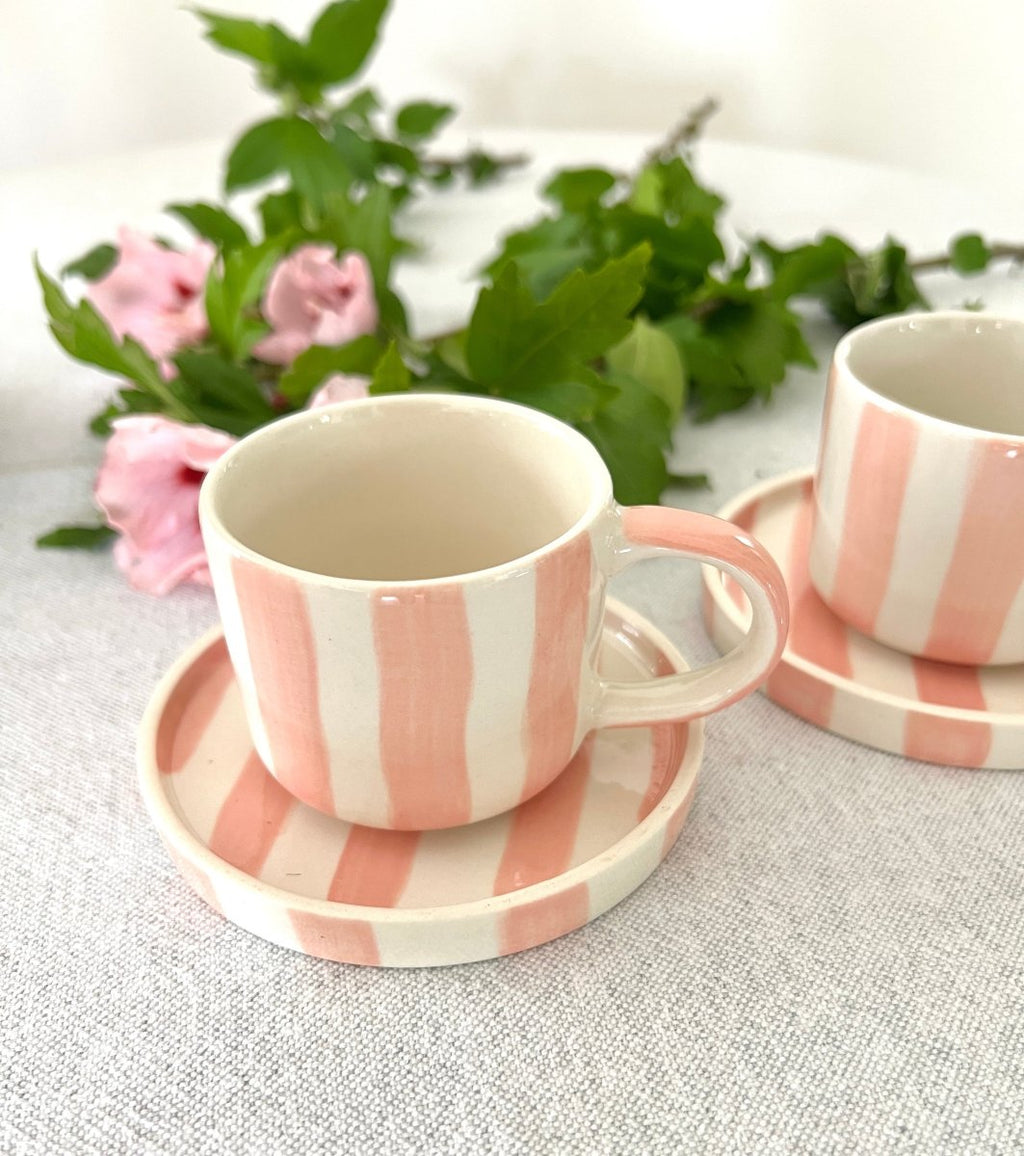 STRIPE Tasse et sous tasse rose