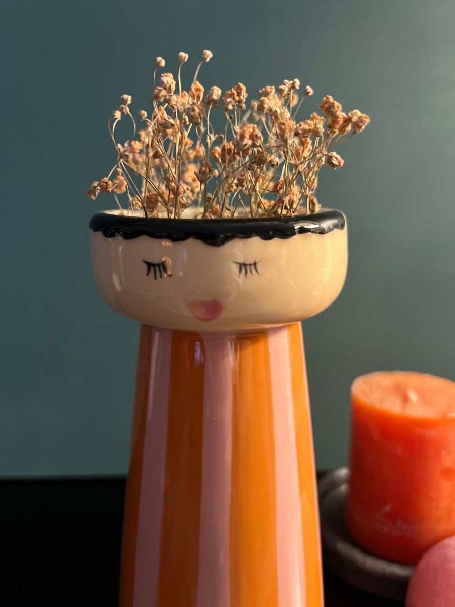 Vase personnage MISS rayé orange - B&Inside
